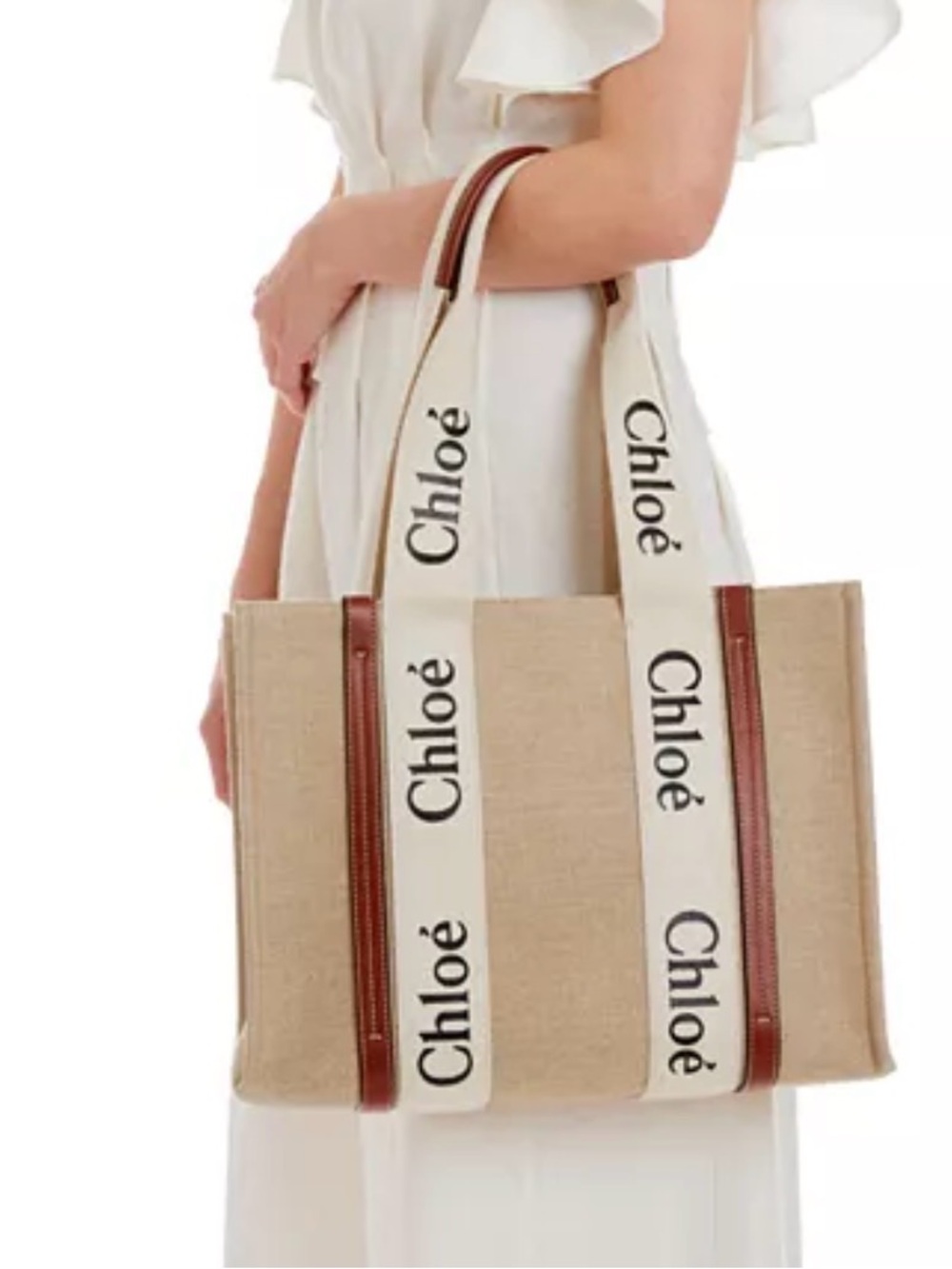 Authentic Chloé Beige Canvas Medium Tote